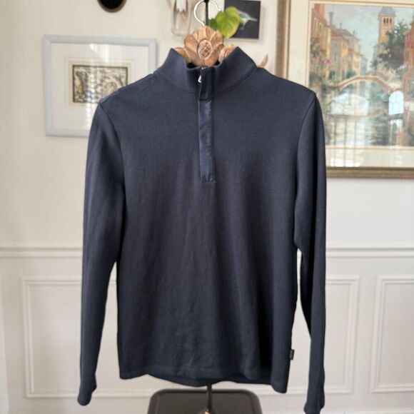 Boss Hugo Boss 1/4 Zip Cotton Sweater Dark Blue M - Picture 1 of 10